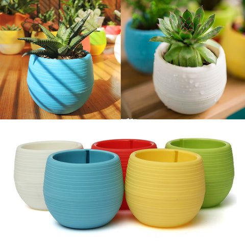 Mini Colourful Round Plastic Plant Flower Pot Garden Home Office Decor Planter Desktop Flower Pots