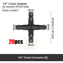 MUCIAKIE Garden Water Connector for 1/4'' 1/8'' Tubing Hose Accessories Joint Adapter Barbed Tees Cross Eng Plug Equal Adaptors