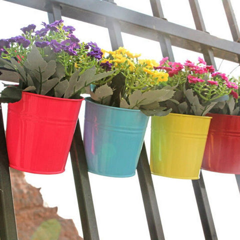 High Quality 10 Colors Hanging Flower Pots  Hook Wall Pots Garden Pots Balcony Planters Metal Bucket Flower Holders Home Decor