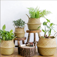 flower pot planter Home Garden Seagrass Wickerwork Basket Rattan Foldable Hanging Flower Planter  Laundry Basket Storage Basket