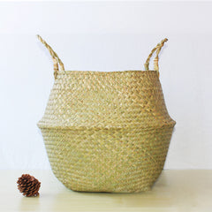 hot Sale Foldable Handmade Storage Baskets Patchwork Wicker Rattan Garden Flower Pot Planter Straw Basket Home Decor Dropship