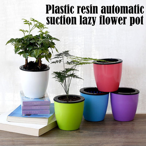 5 Colors Plastic Resin Automatic Self Watering Flower Plants Pot Garden Indoor Gardening Flower Pots for Potted Plant Home Decor