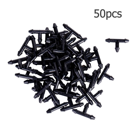 50PCS3/5mm T Shape Three Hole Micro Drip Irrigation Pipe Barbed Connector Garden Hose Sprinkler Watering System Connection Part