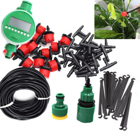 25m DIY Micro Drip Irrigation System Plant Self Automatic Watering Timer Garden Hose Kits With Adjustable Dripper BH06