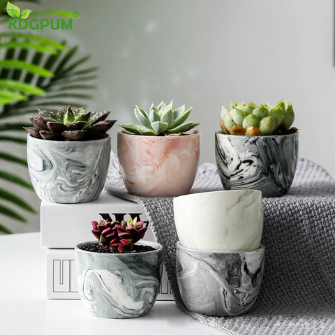 Simple Home Ceramic Flower Pot Multicolor Marble Pattern Fleshy Flower Pot Home Bird Spikes Gardening Christmas Decorations